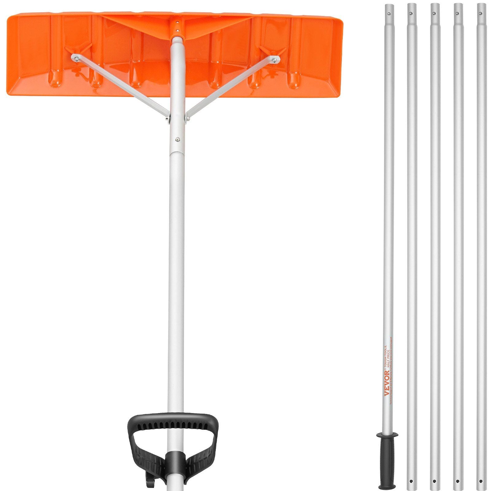 Vevor Snow Roof Rake, 25' Plastic Blade Snow Removal Tool, 21Ft Reach Aluminium Handle, Superior Roof Shovel With Anti-Slip Han